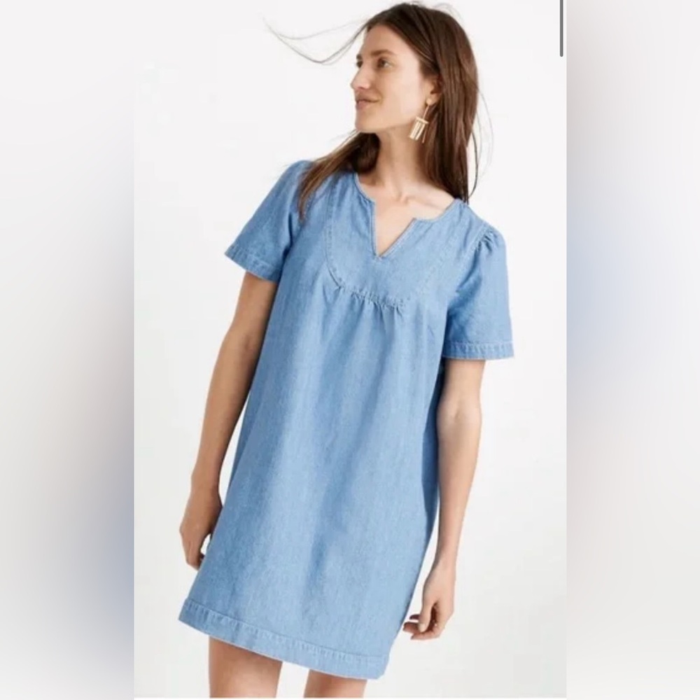 Madewell Denim popover‎ Swing Dress  Wash Jean Chambray Blue Size Small